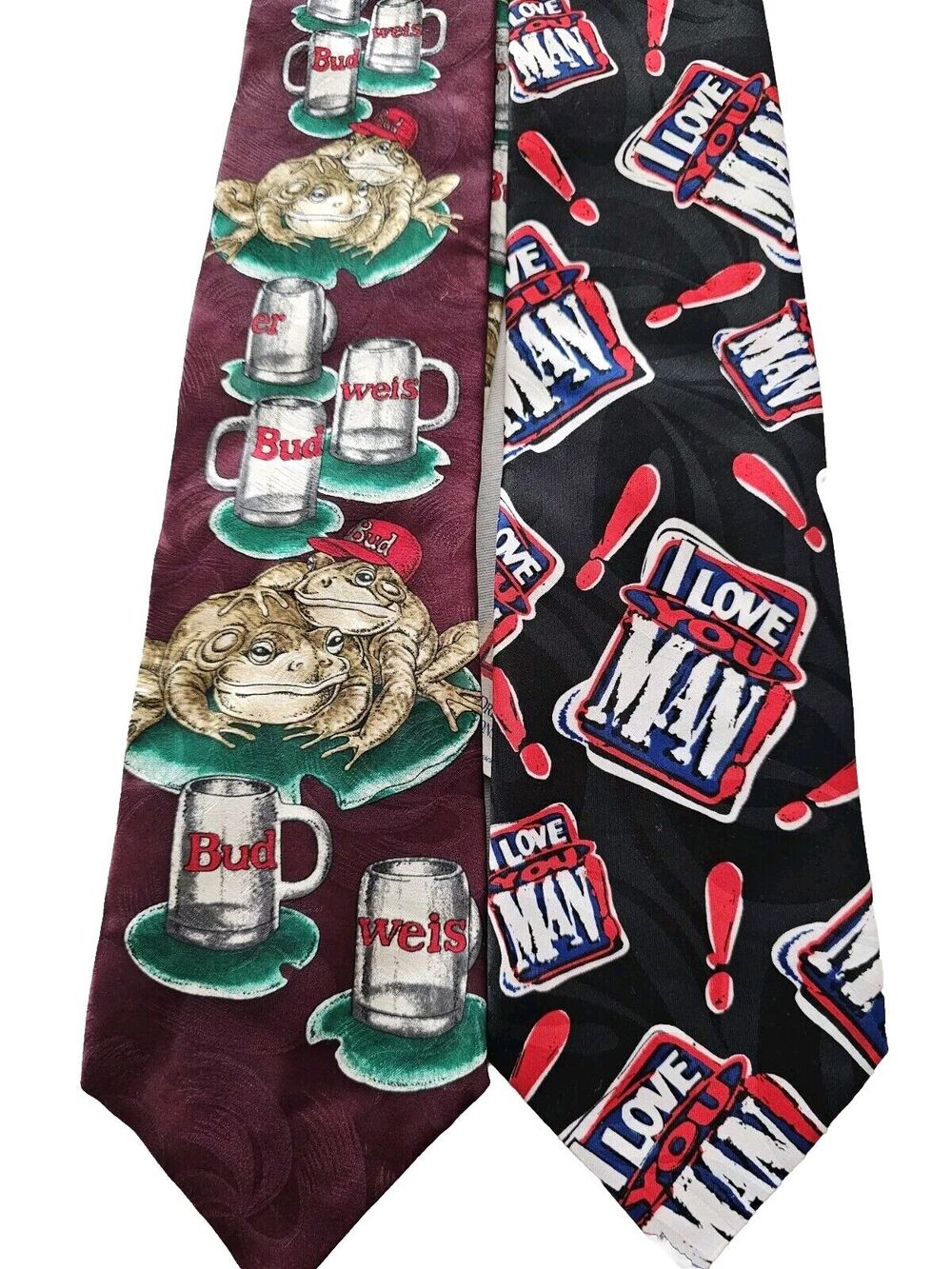 2 Budweiser Frogs Vintage 1995 Silk Tie Beer Funny Necktie 56" x 4"